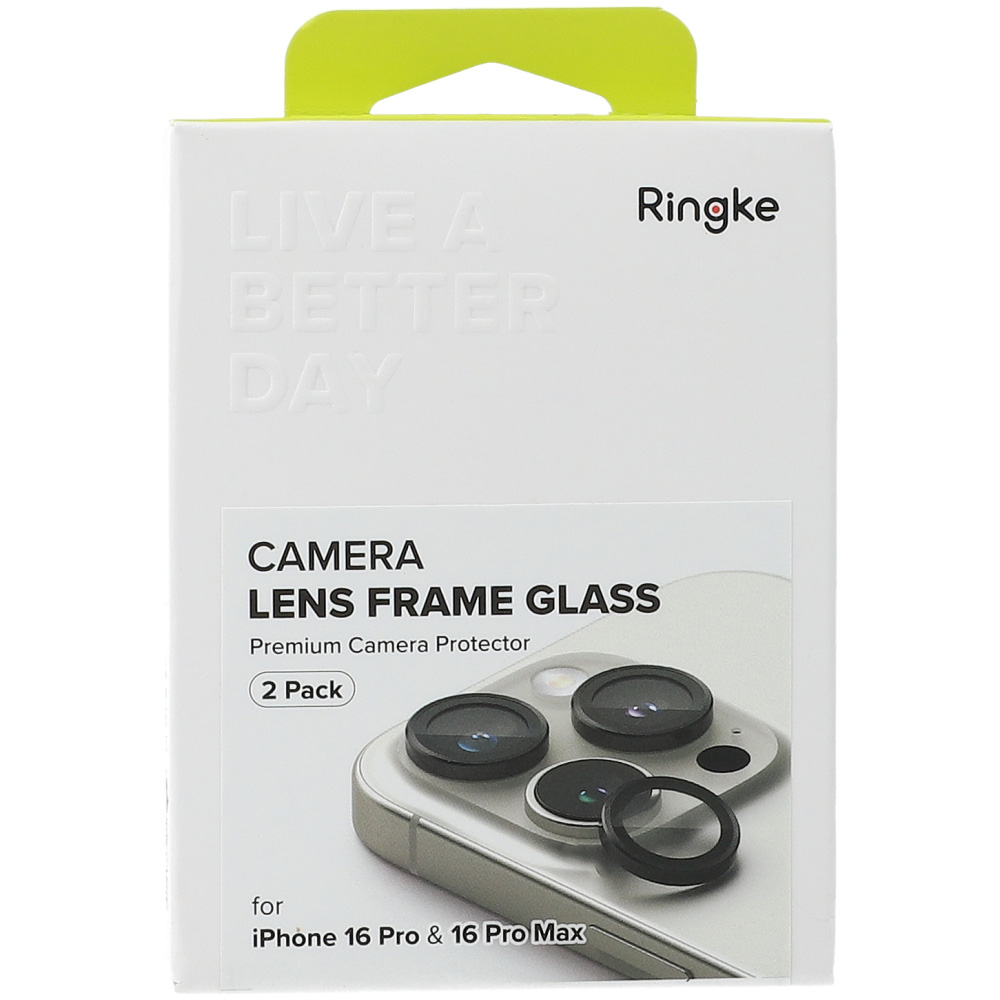 Nakładki na aparat Ringke Camera Lens Frame Glass do iPhone 16 Pro / 16 Pro Max, 2-Pack, czarne